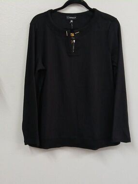 NWT RAFAELLA V Neck Ribbed Black Sweater Size Medium